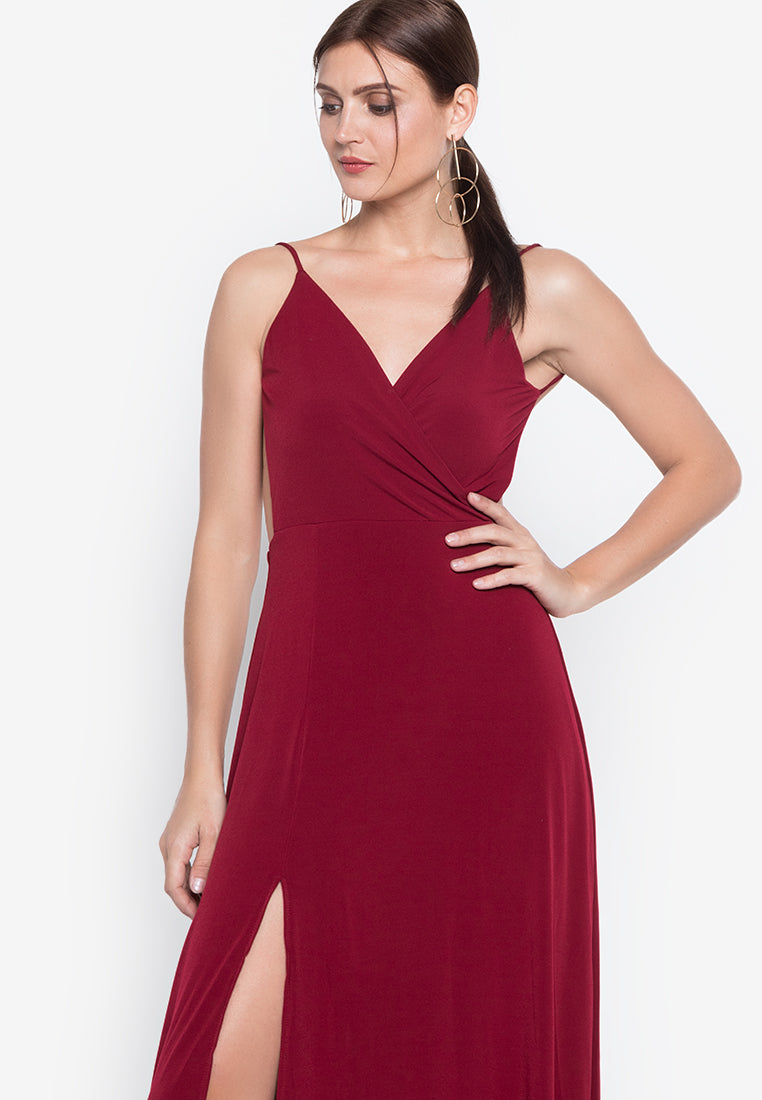 Wrapped Backless Long Dress in Maroon