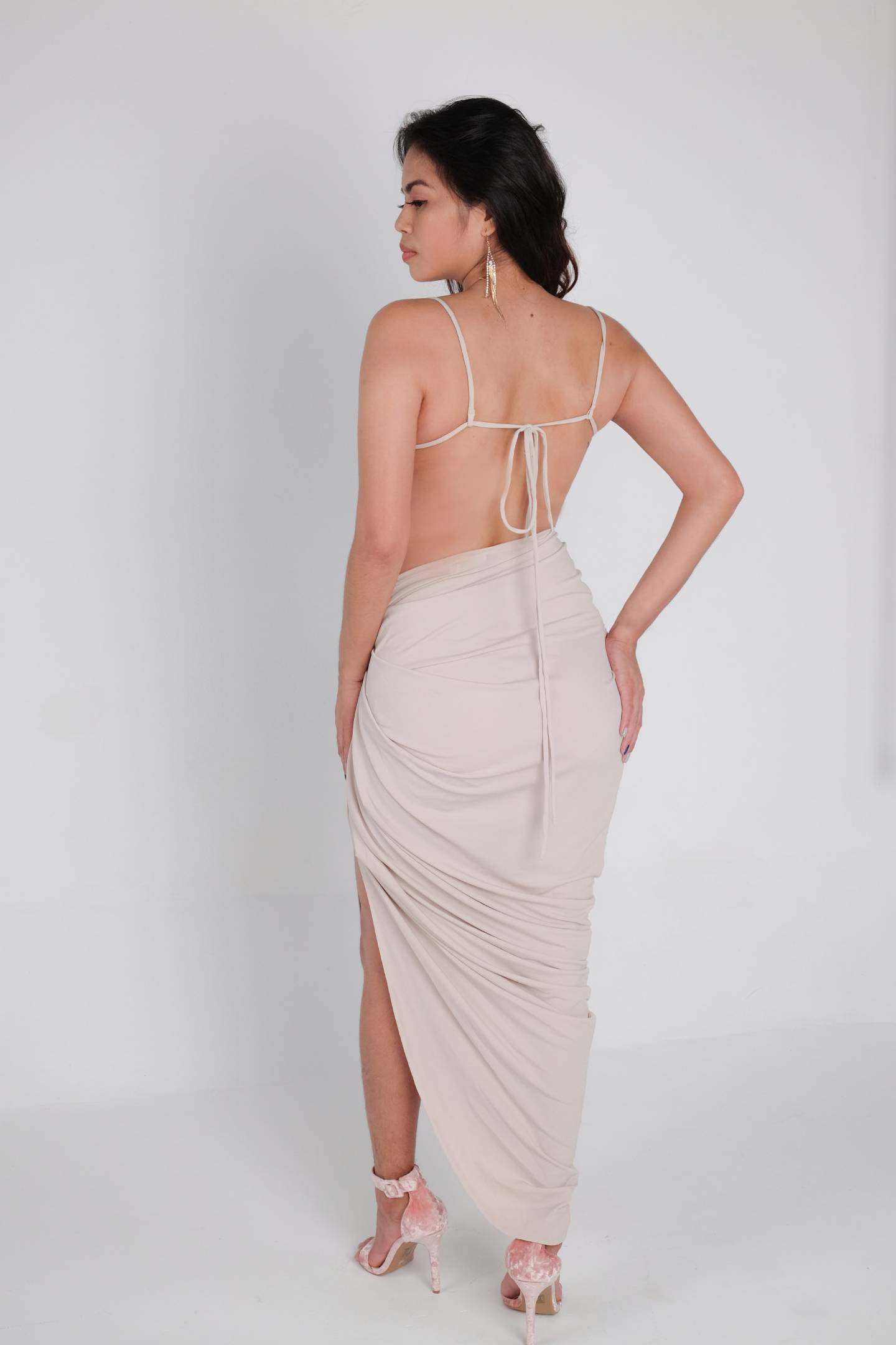 Asymmetric Backless Dress in Nude