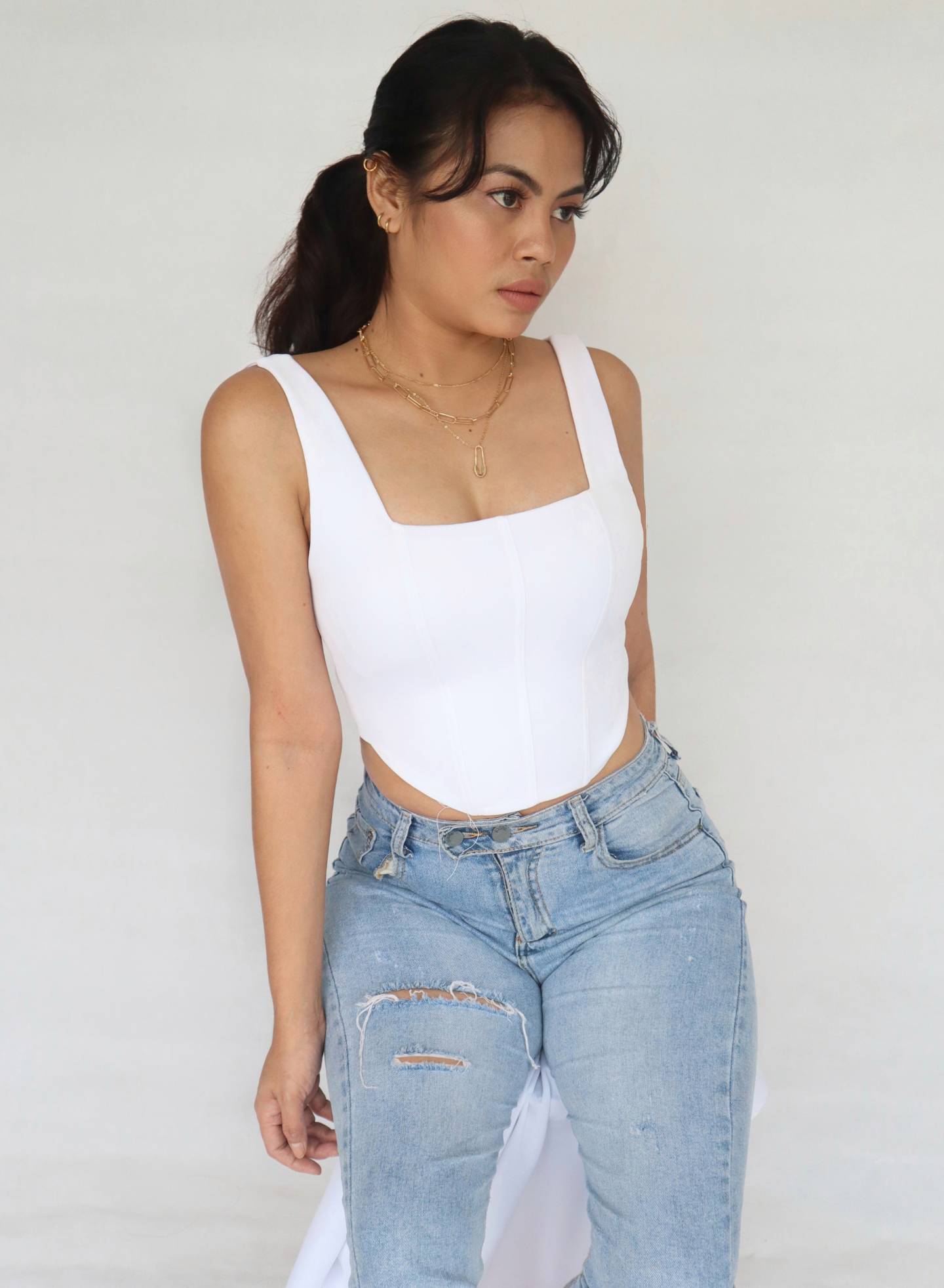 Square Neckline Corset in White