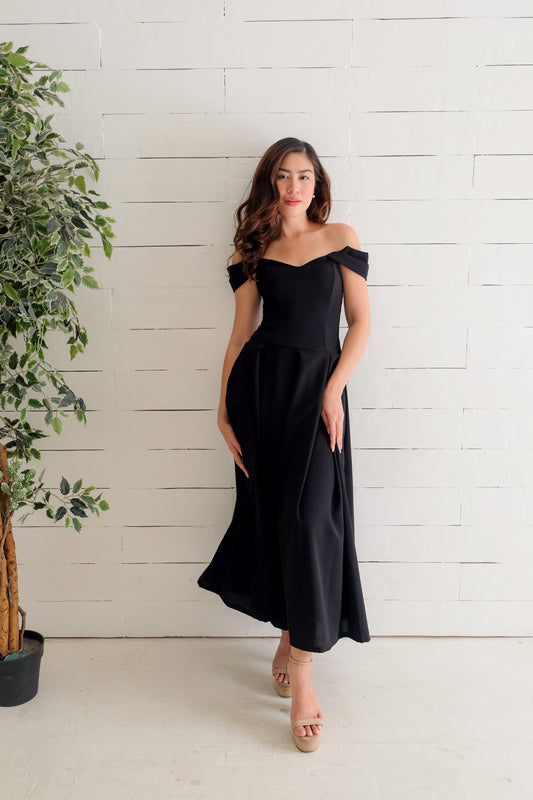 Lucille Off-the-Shoulder Corset Maxi Dress