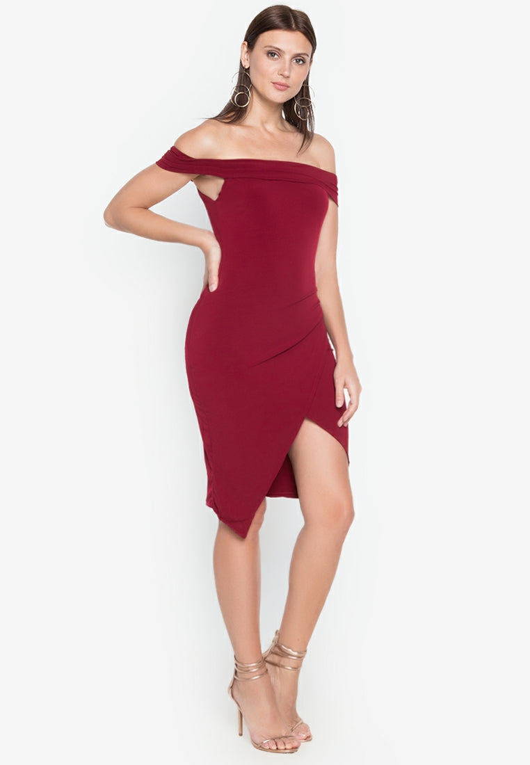 Wrap Bodycon Mini Dress in Maroon