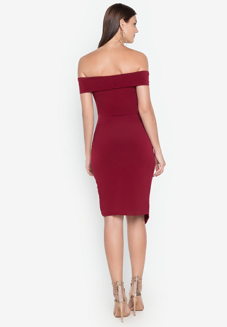 Wrap Bodycon Mini Dress in Maroon