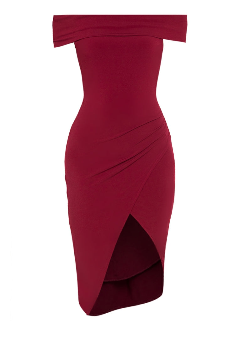 Wrap Bodycon Mini Dress in Maroon