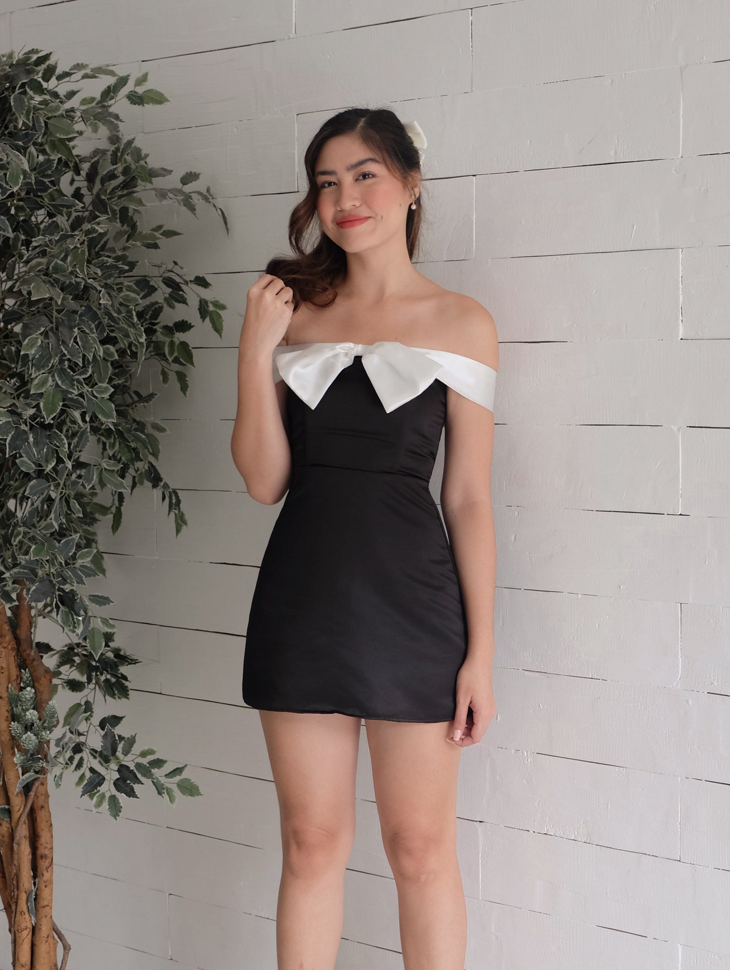 Tabby Off-the-Shoulder Mini Dress with Statement Bow