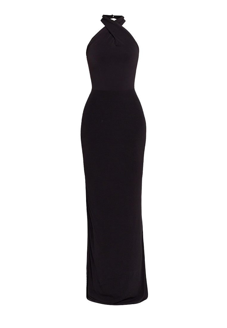 black cross back high neck maxi dress V-neck Long Women Strap Beauty Design Party Dresses Add delicate hoops and a minimal clutch to let the neckline shine Lyra | Black Cross Halter-Neck