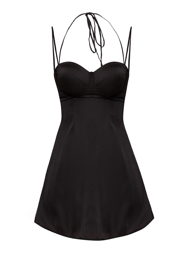Bustier Satin Mini Dress in Black – Heather Clothing