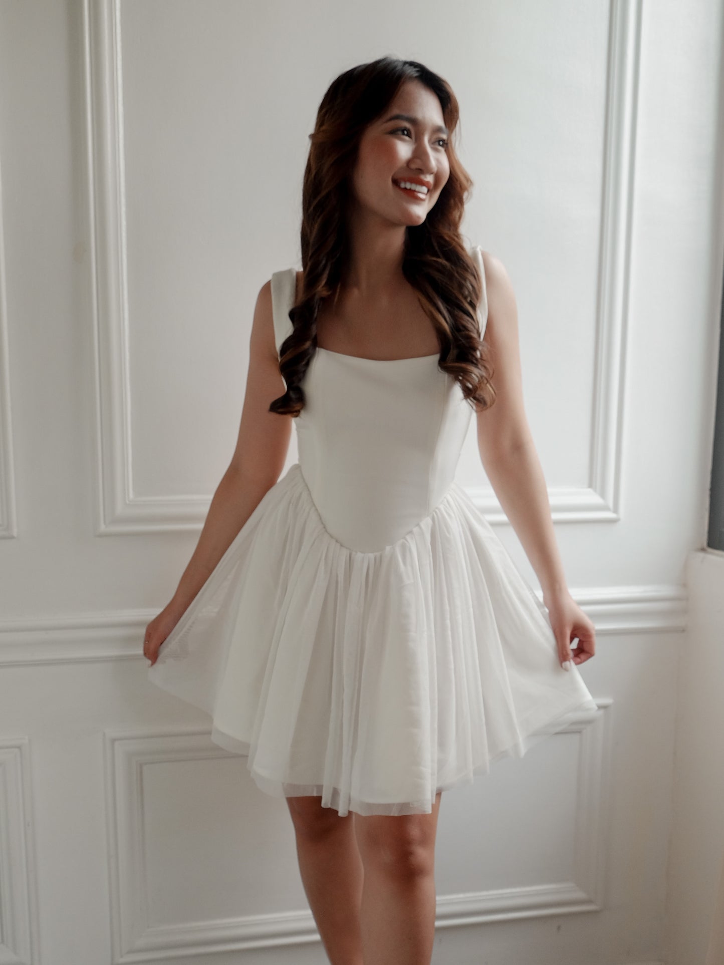 Squareneck Corset Tulle Mini Dress
