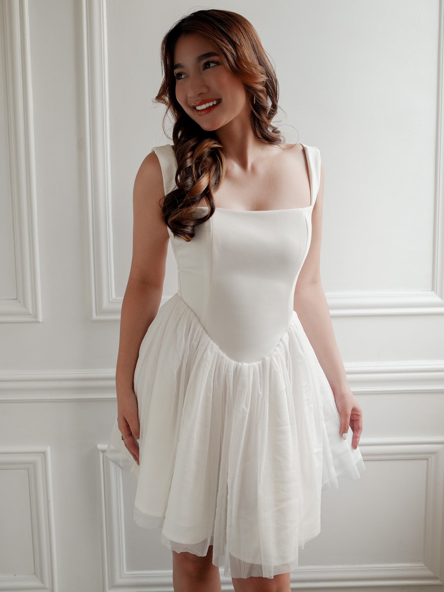 Soiree Hour White Satin Strapless Bow Mini Dress