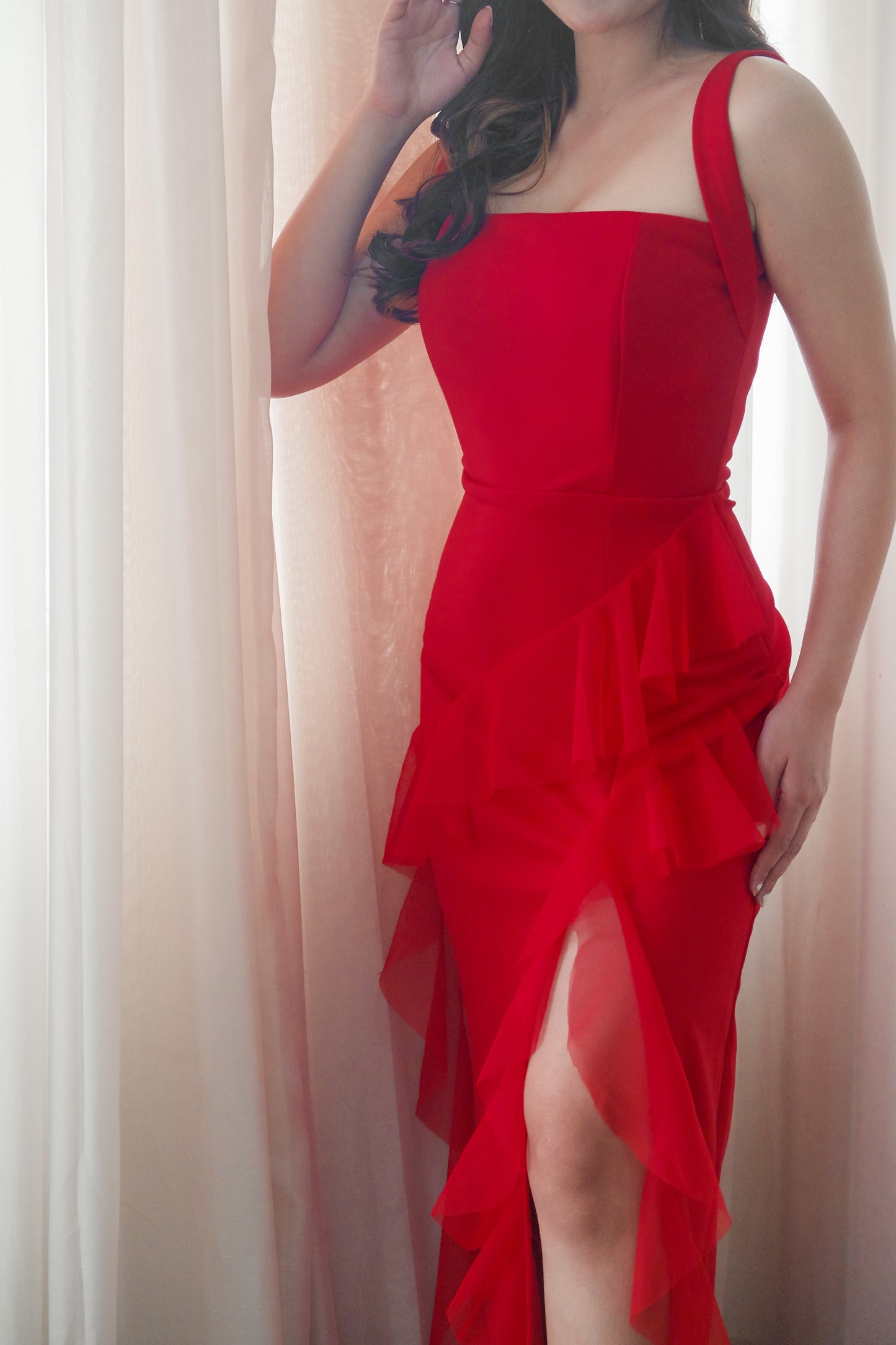 Ruffle Maxi Dress in Red