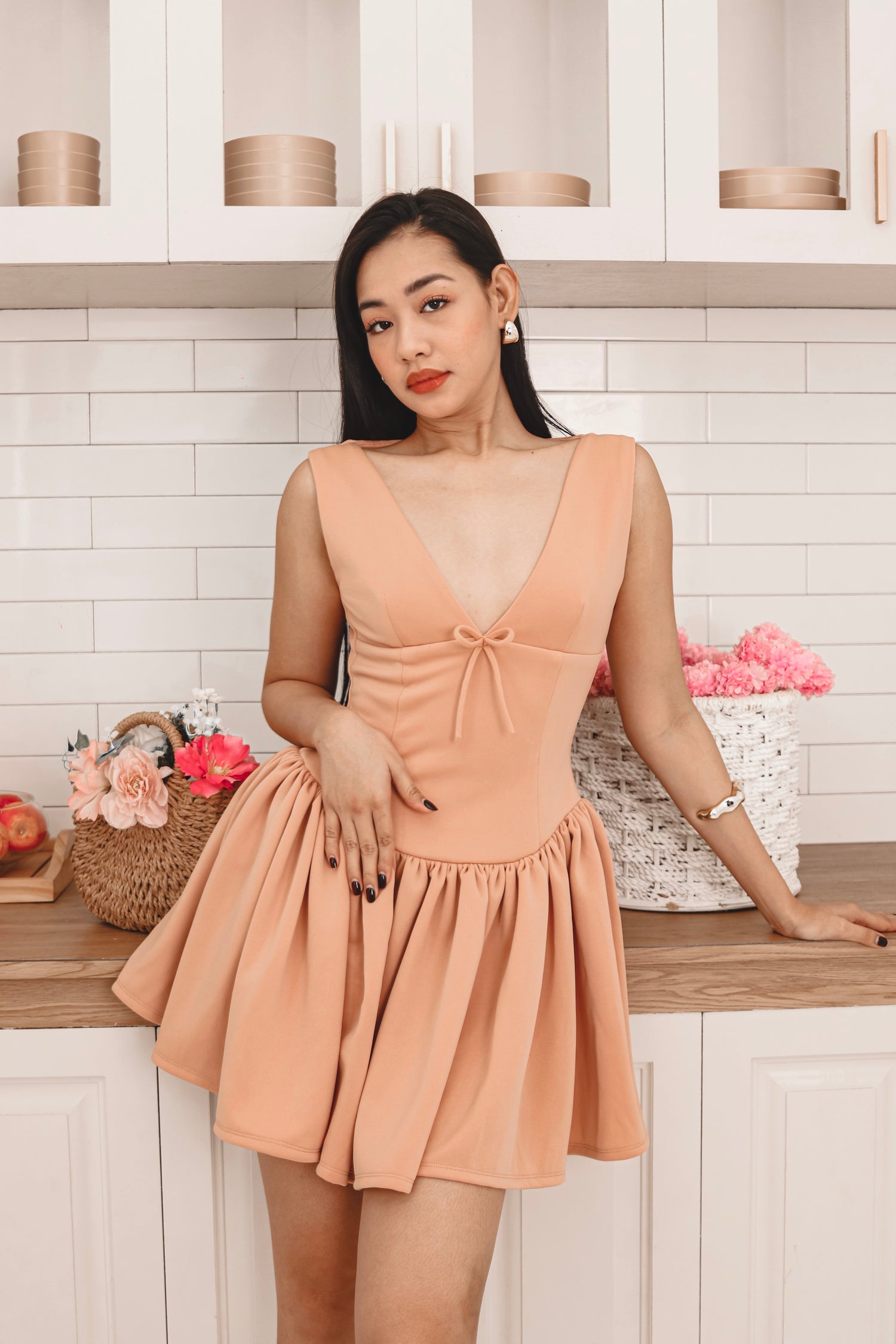 Coralie Plunging Basque-Waist Mini Dress – Heather Clothing Coralie Plunging Basque-Waist Mini Dress – Heather Clothing