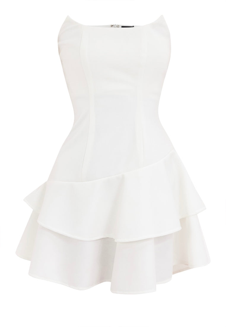 Delany Scoop Neckline Two-tiered Mini Dress in Pearl White Heather Clothing Delany Scoop Neckline Two-tiered Mini Dress in Pearl White Heather Clothing