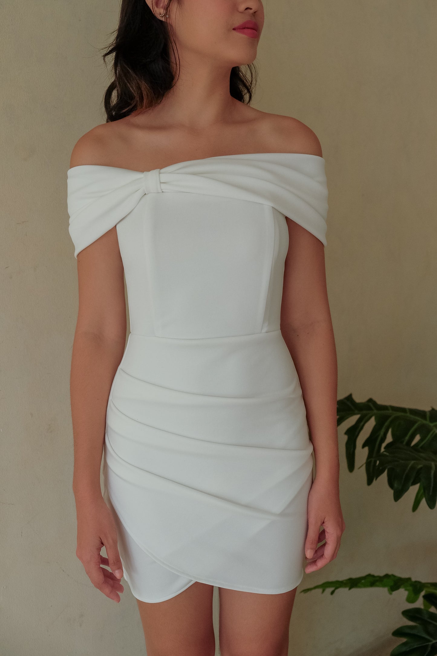 Raina Off-the-Shoulder Wrap Mini Dress