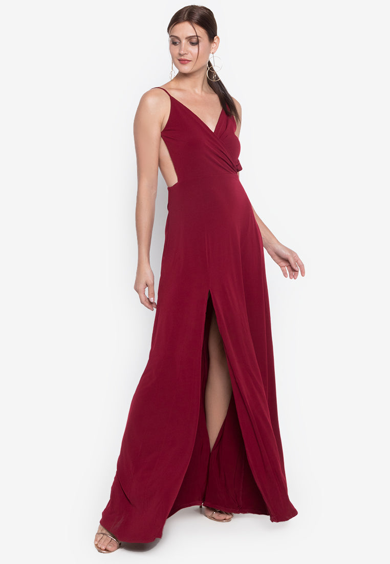 Wrapped Backless Long Dress in Maroon