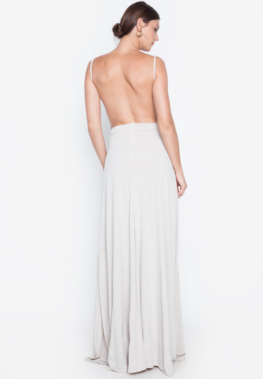 Cowl Neck Backless Maxi Dress in Nude