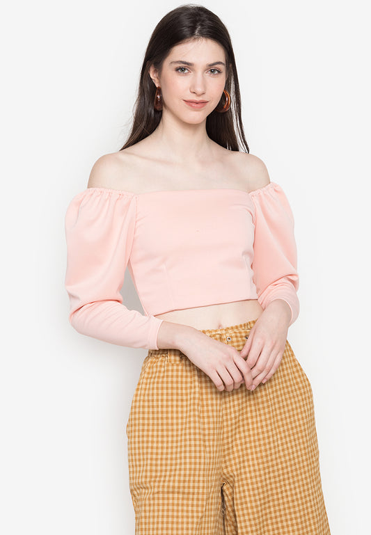 Puff Sleeved Square Neck Croptop in Dusty Pink