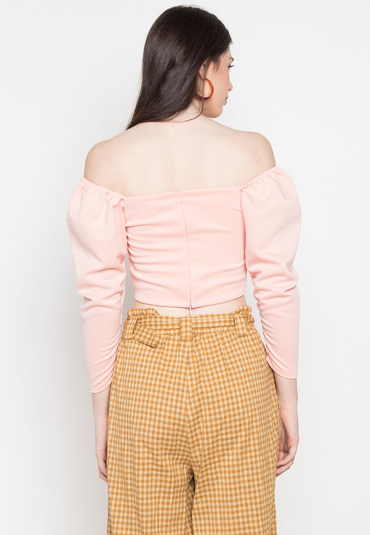 Puff Sleeved Square Neck Croptop in Dusty Pink