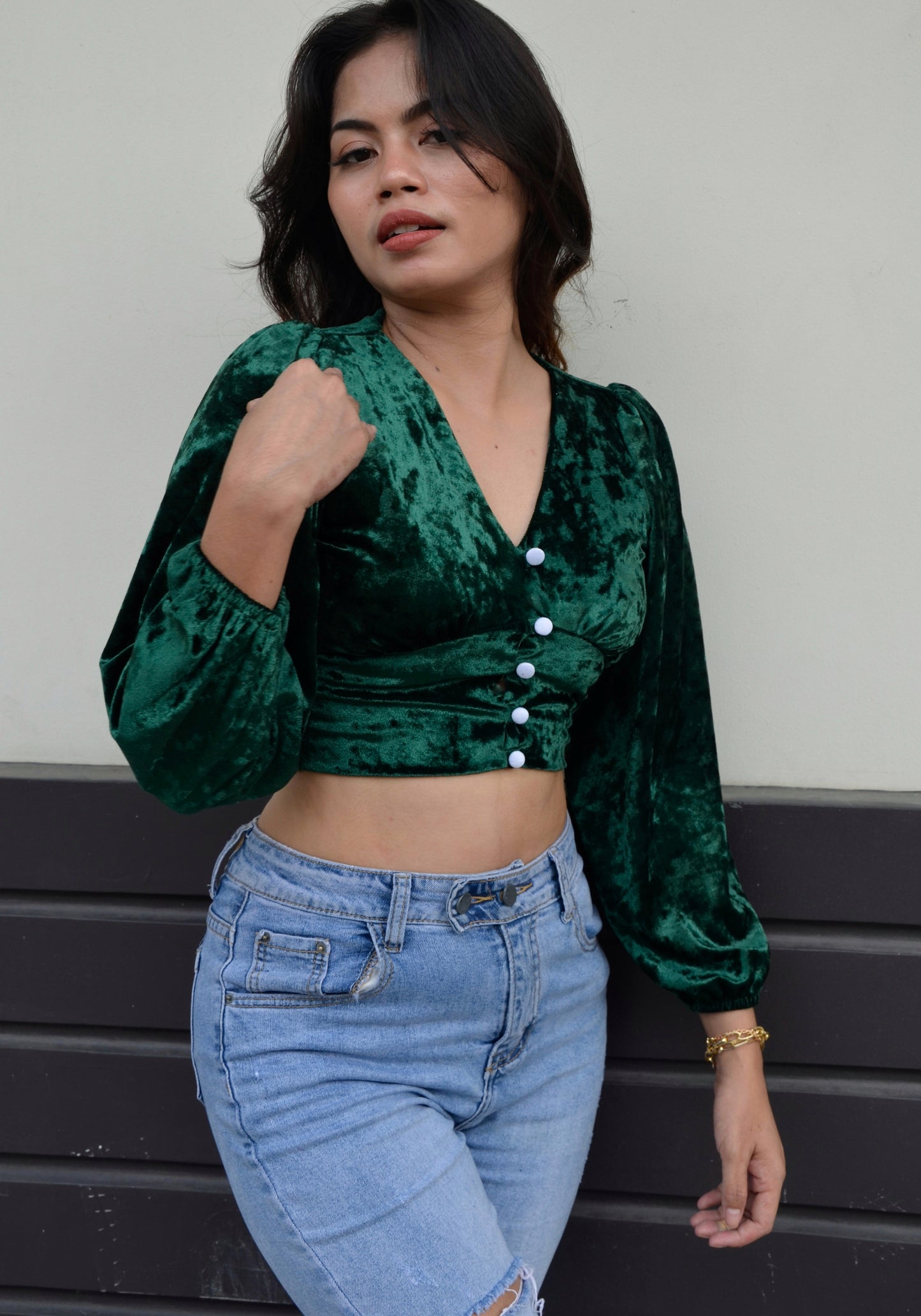 Button-down Velvet Croptop