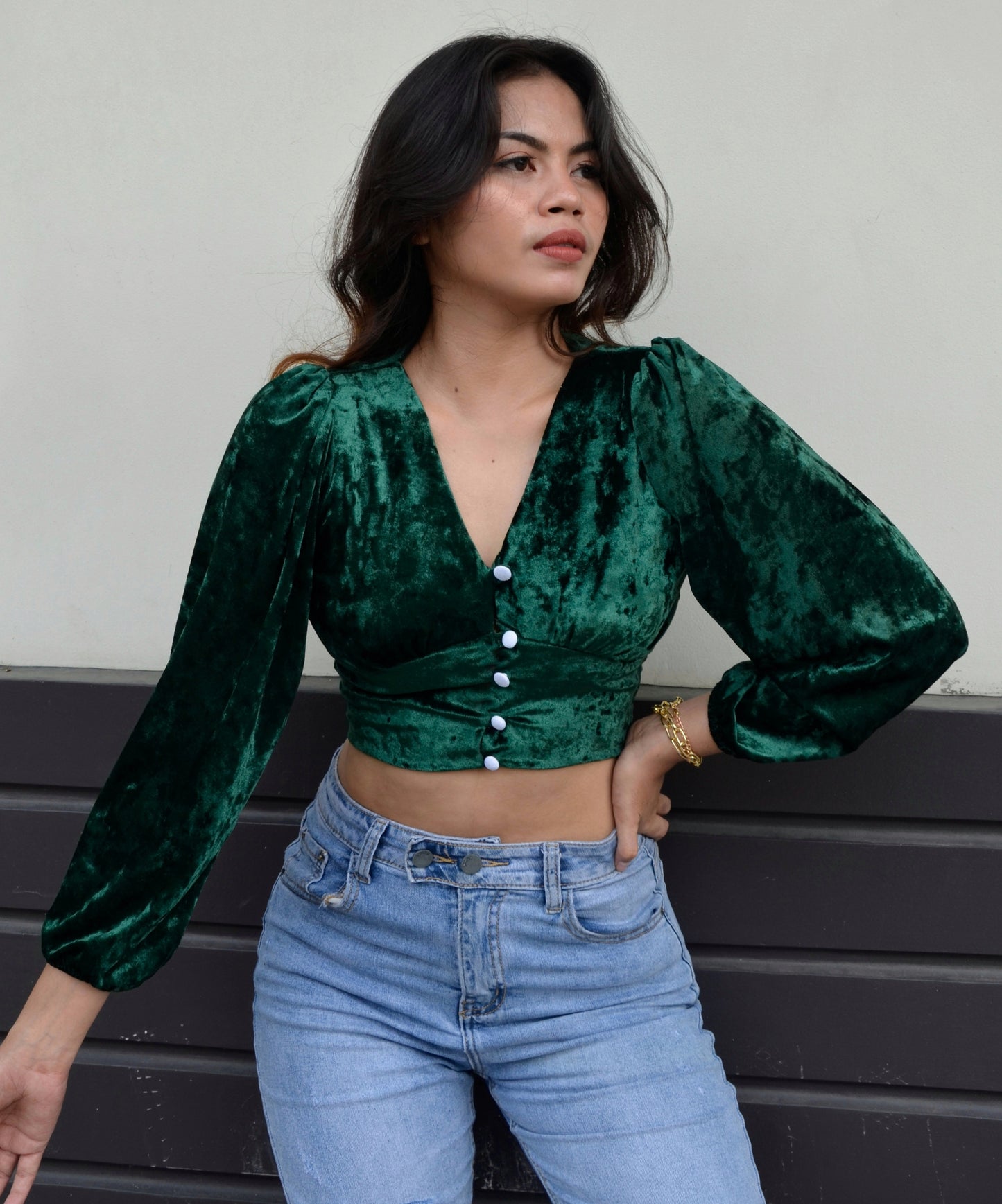 Button-down Velvet Croptop