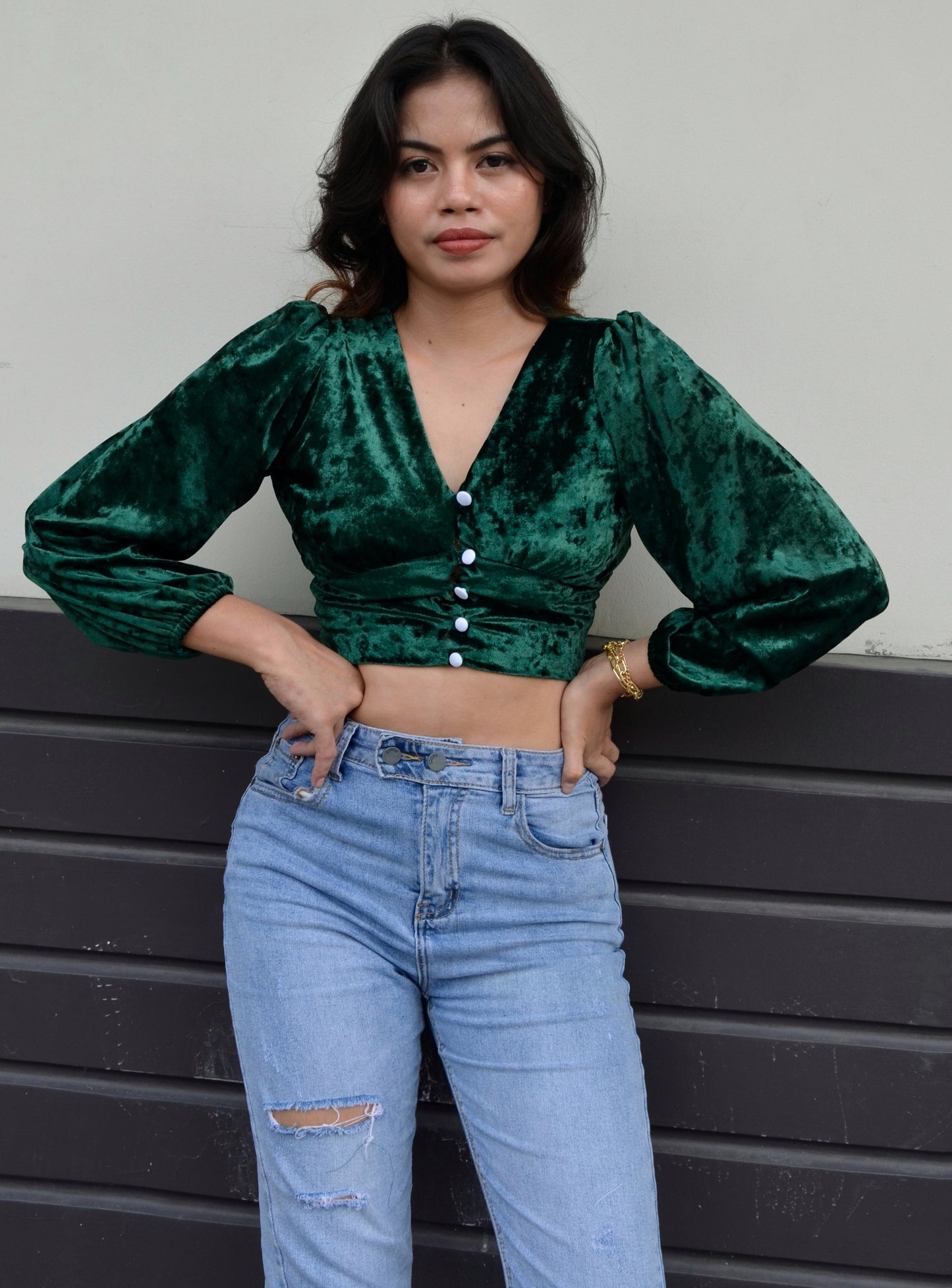 Button-down Velvet Croptop