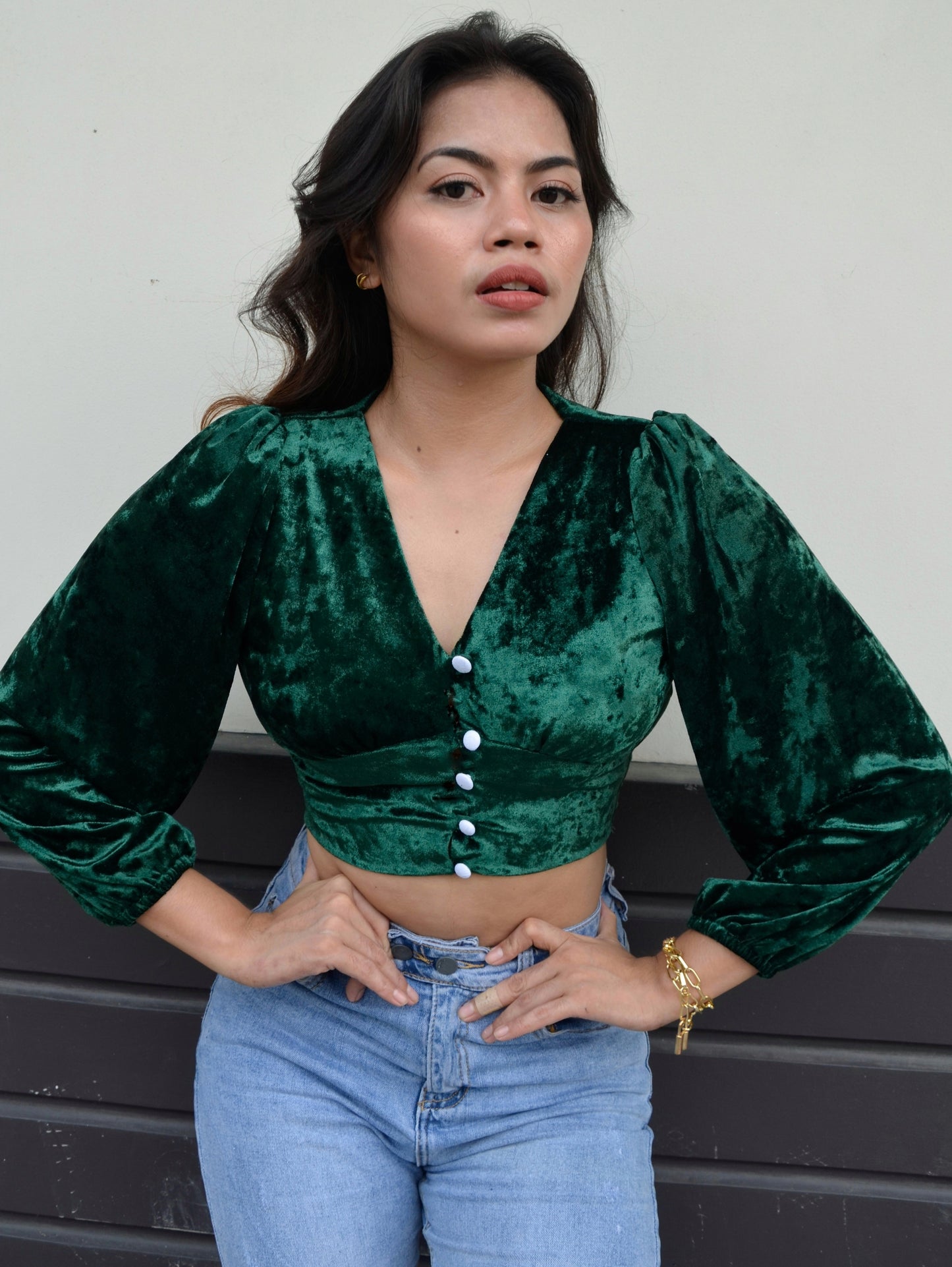 Button-down Velvet Croptop