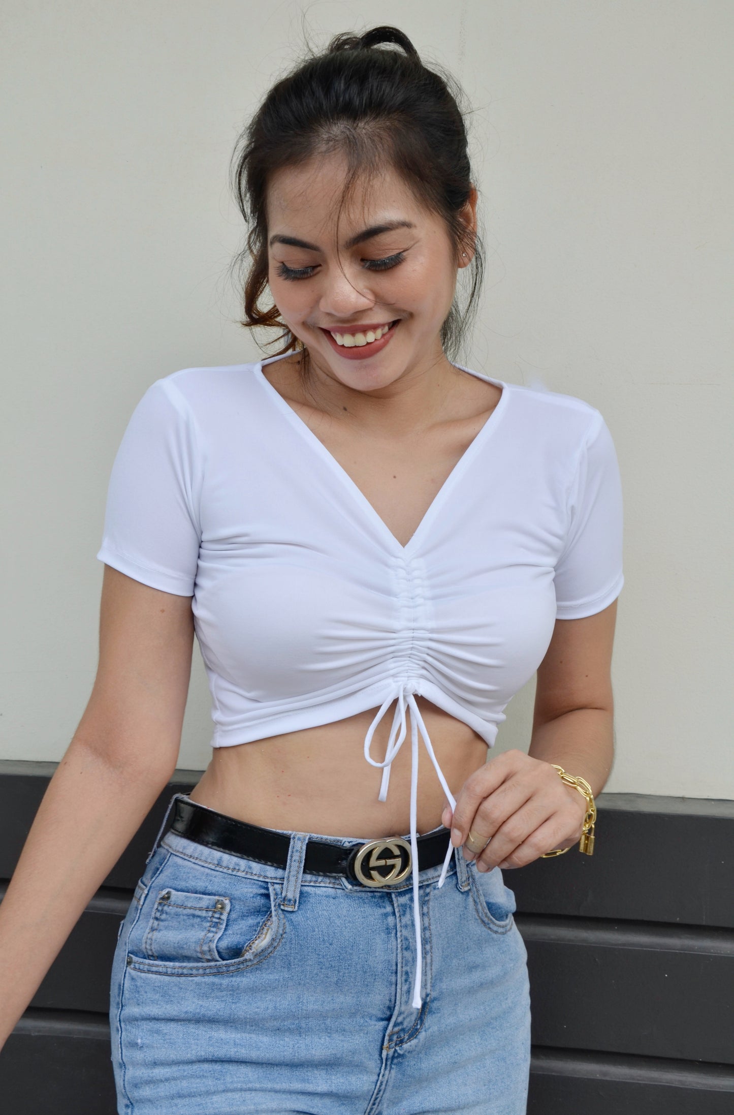 Ruched Croptop in White