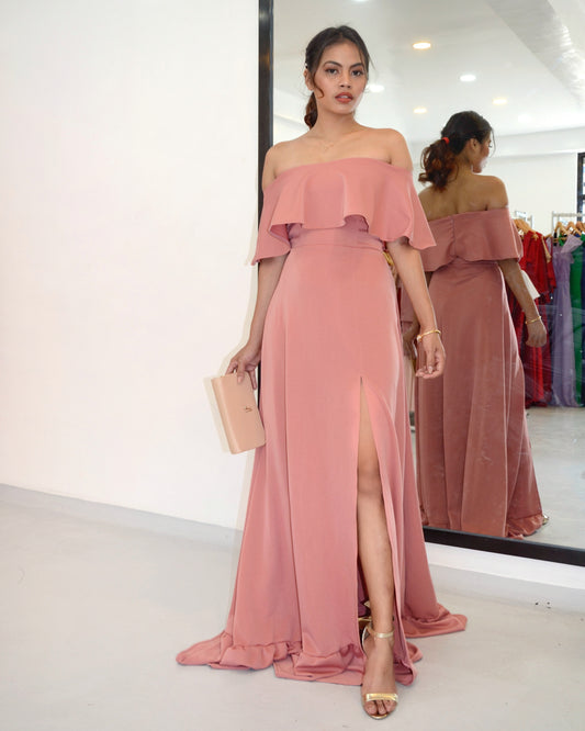 Off-the-Shoulder Ruffled Hem Maxi Dress