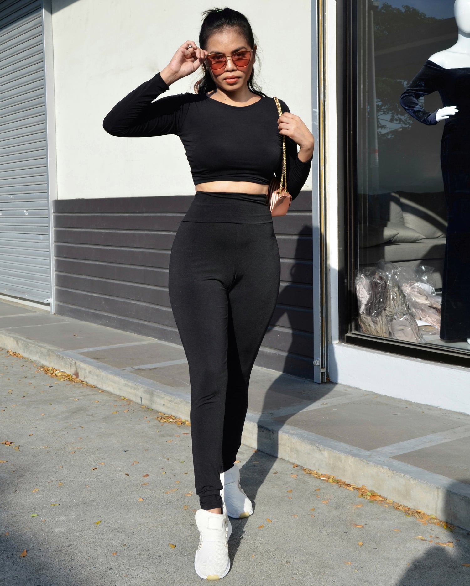 Basic Full Length Stretch Leggings in Black