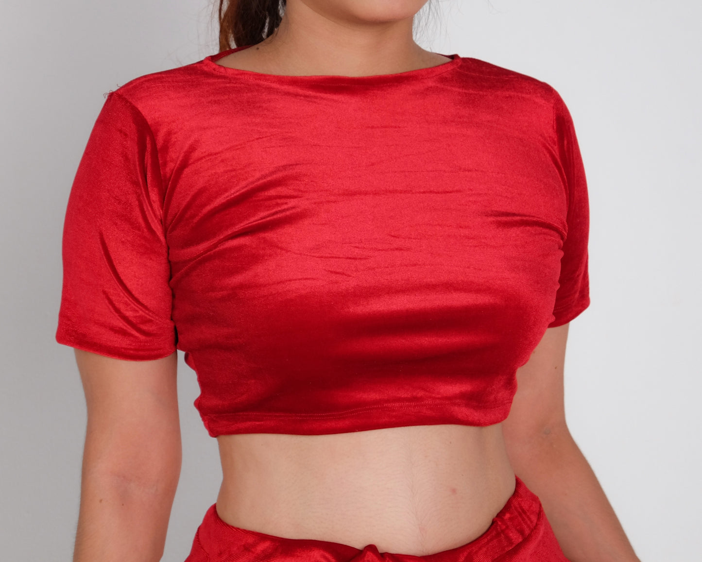 Croptop and Shorts Set in Red Velvet