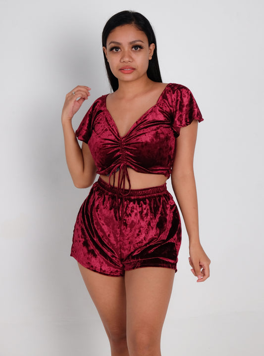 Velvet Croptop in Maroon Velvet