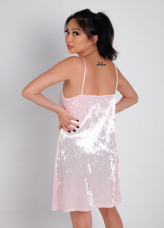 Velvet Mini Dress in Pink Velvet