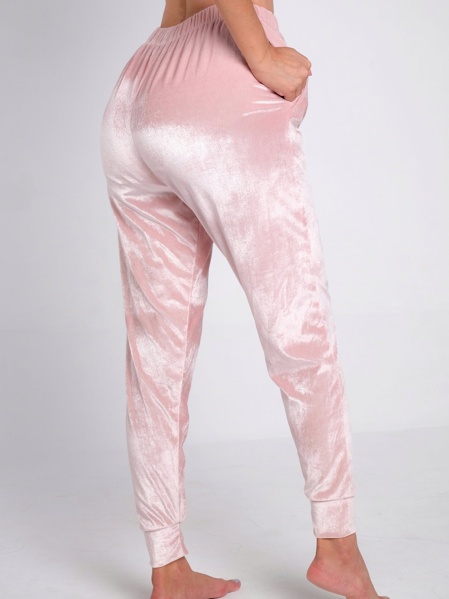 Basic Velvet Jogger Pants in Pink