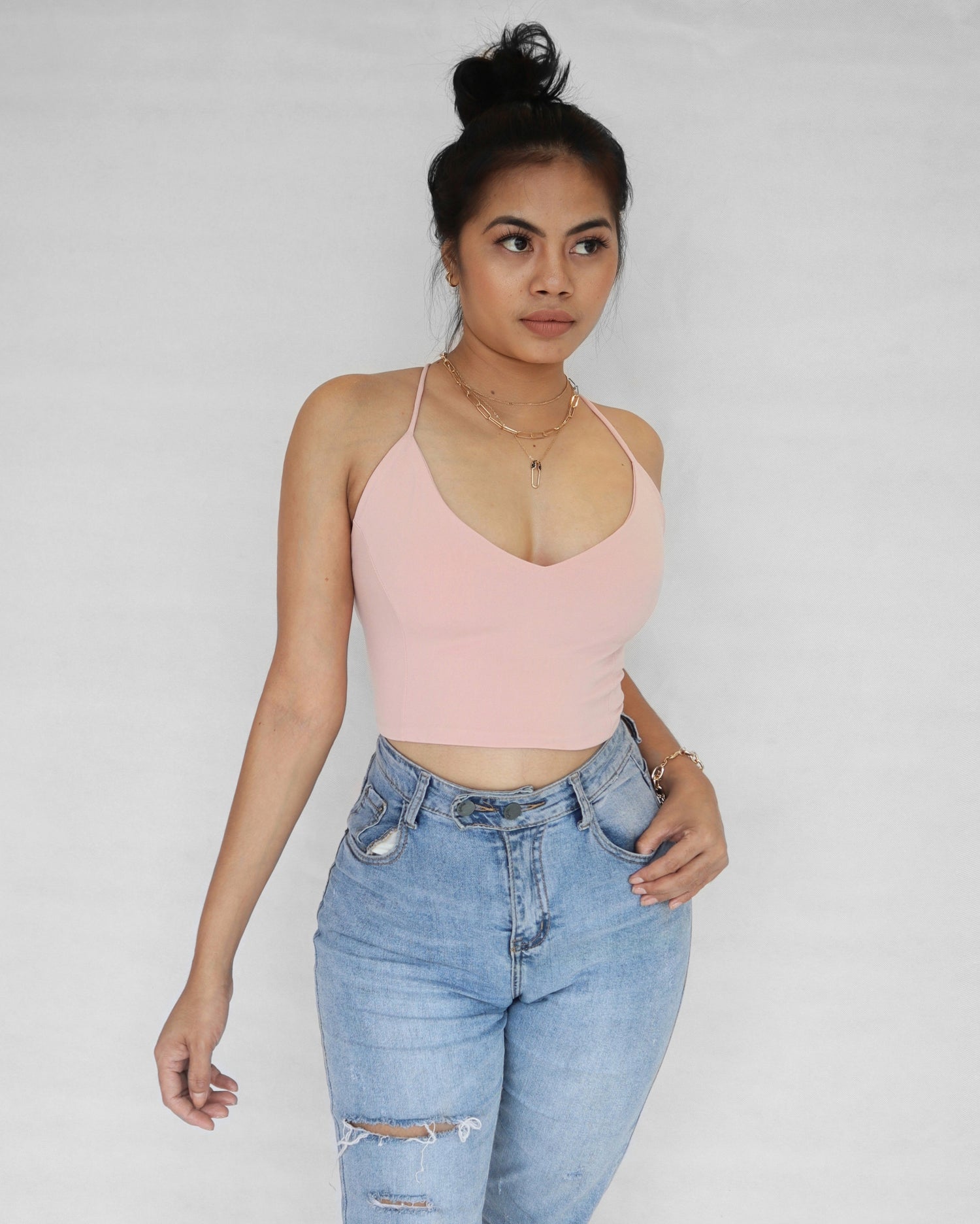 Strappy Backless Croptop in Dusty Pink