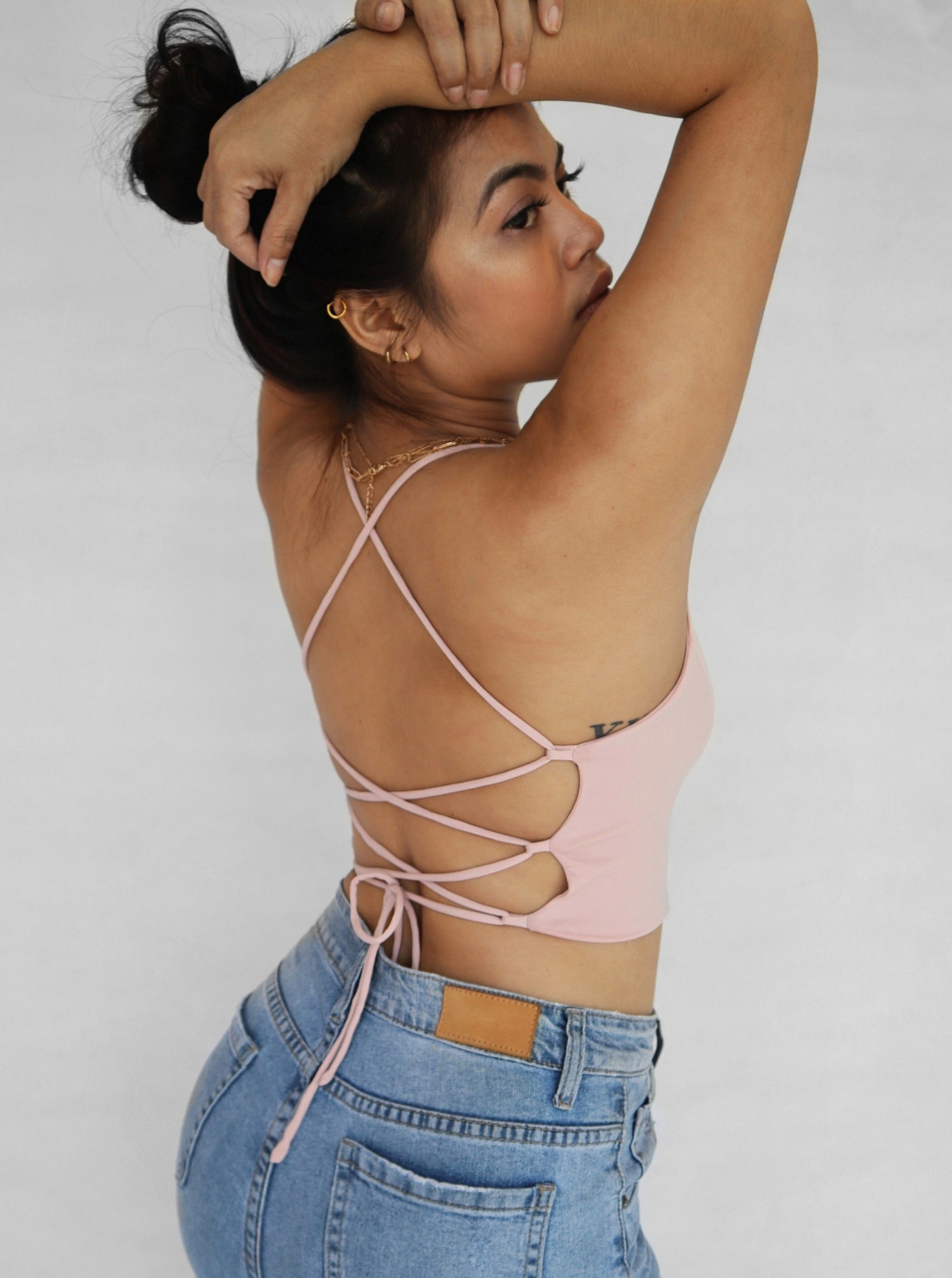Strappy Backless Croptop in Dusty Pink