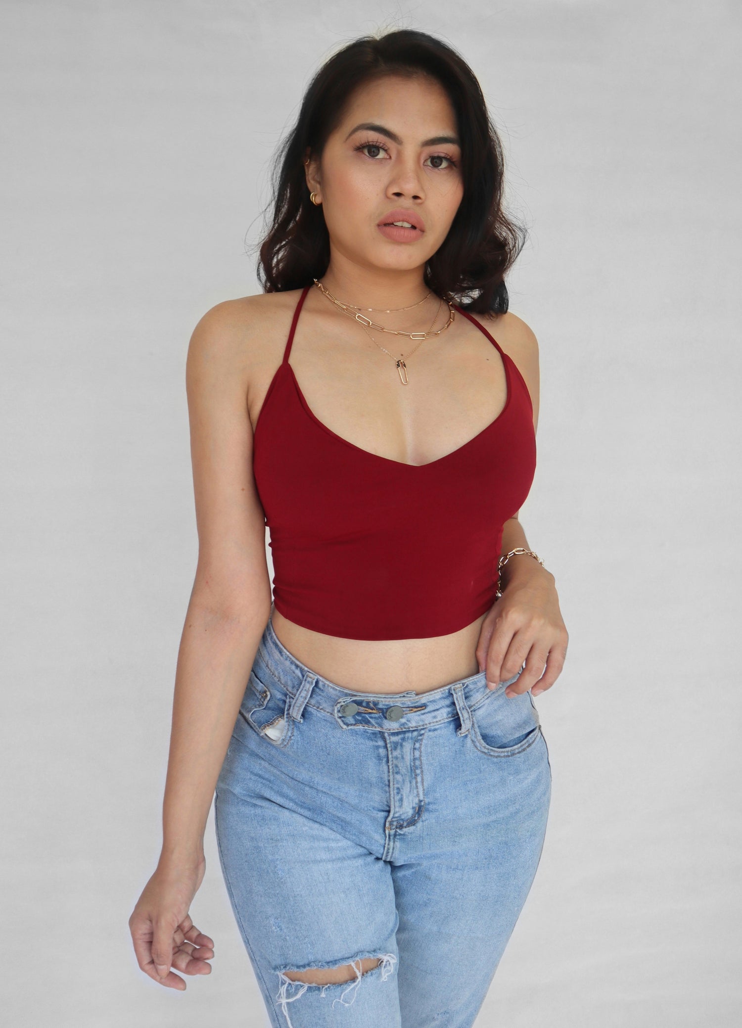 Strappy Backless Croptop in Maroon