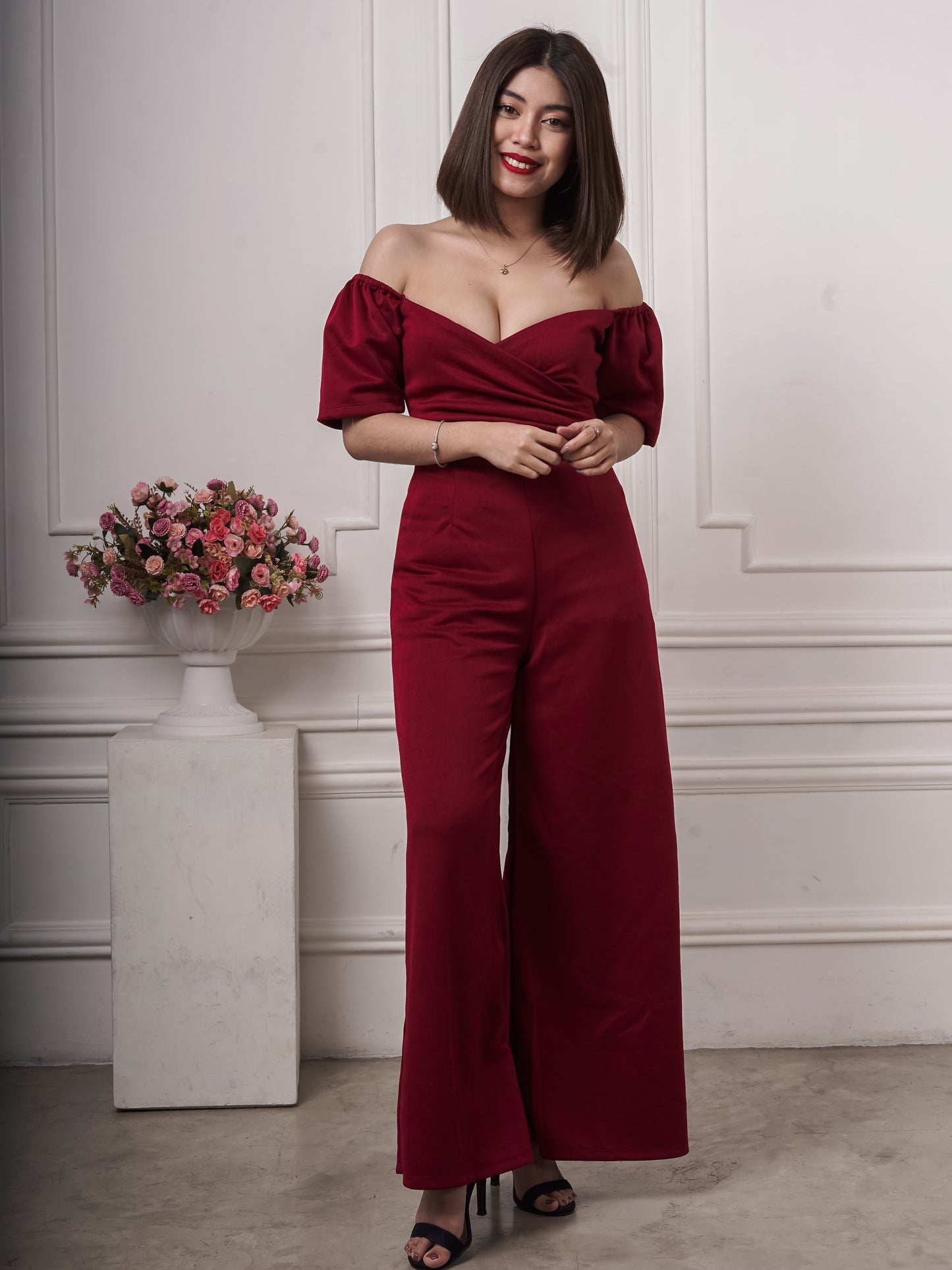 Wrap Puff-Sleeved Jumpsuit