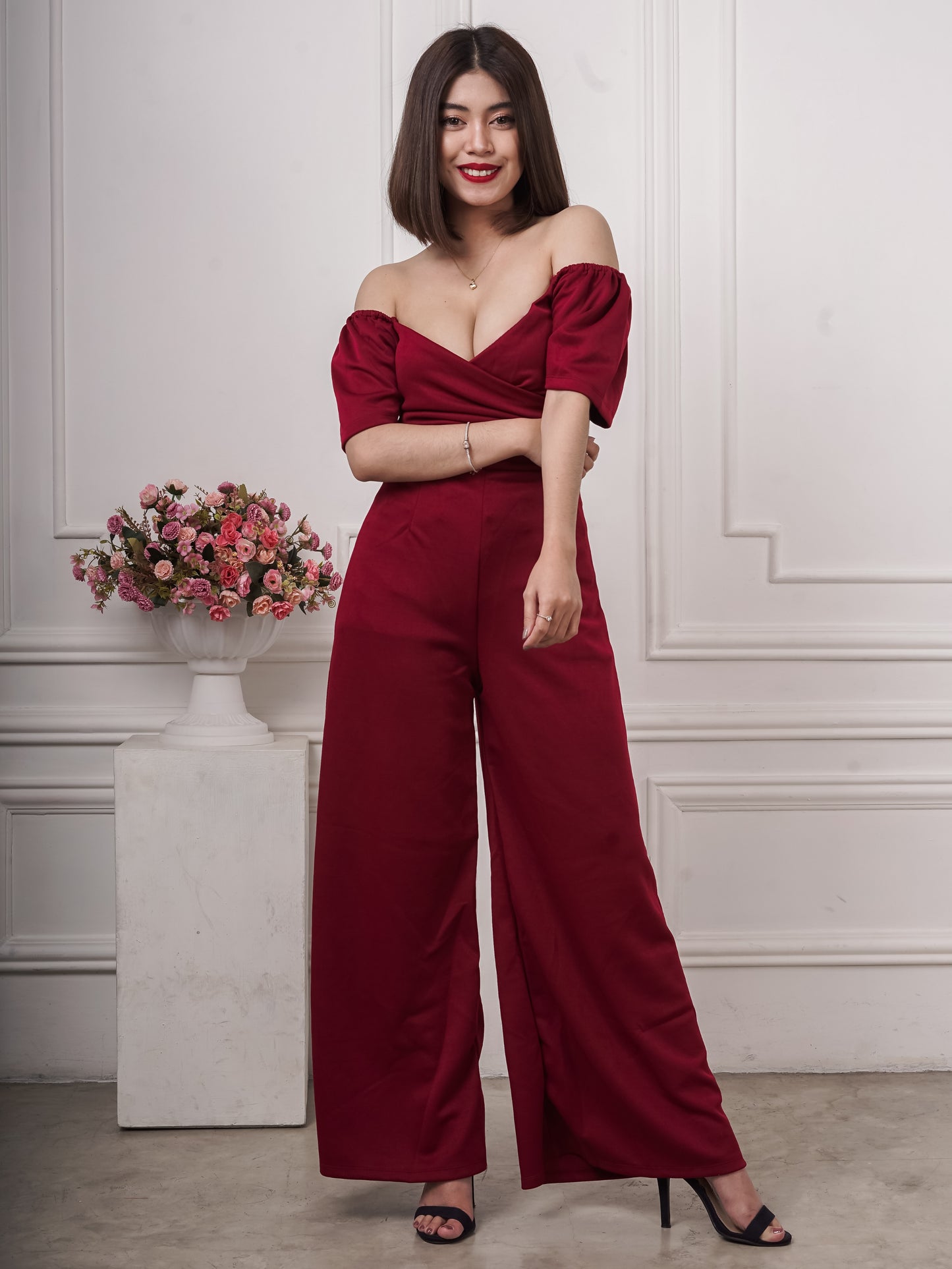 Wrap Puff-Sleeved Jumpsuit