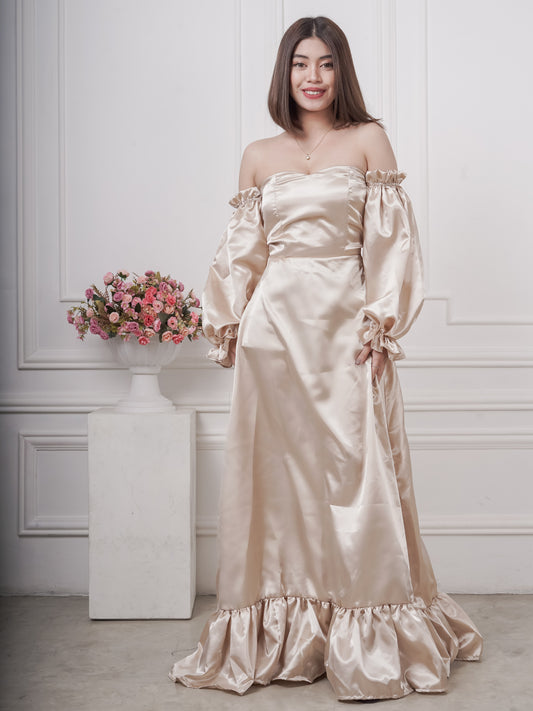 Satin Off-the-Shoulder Maxi Dress