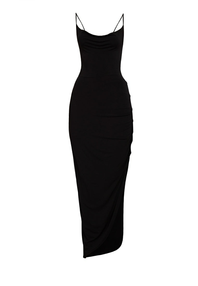 Asymmetric Backless Dress in Black