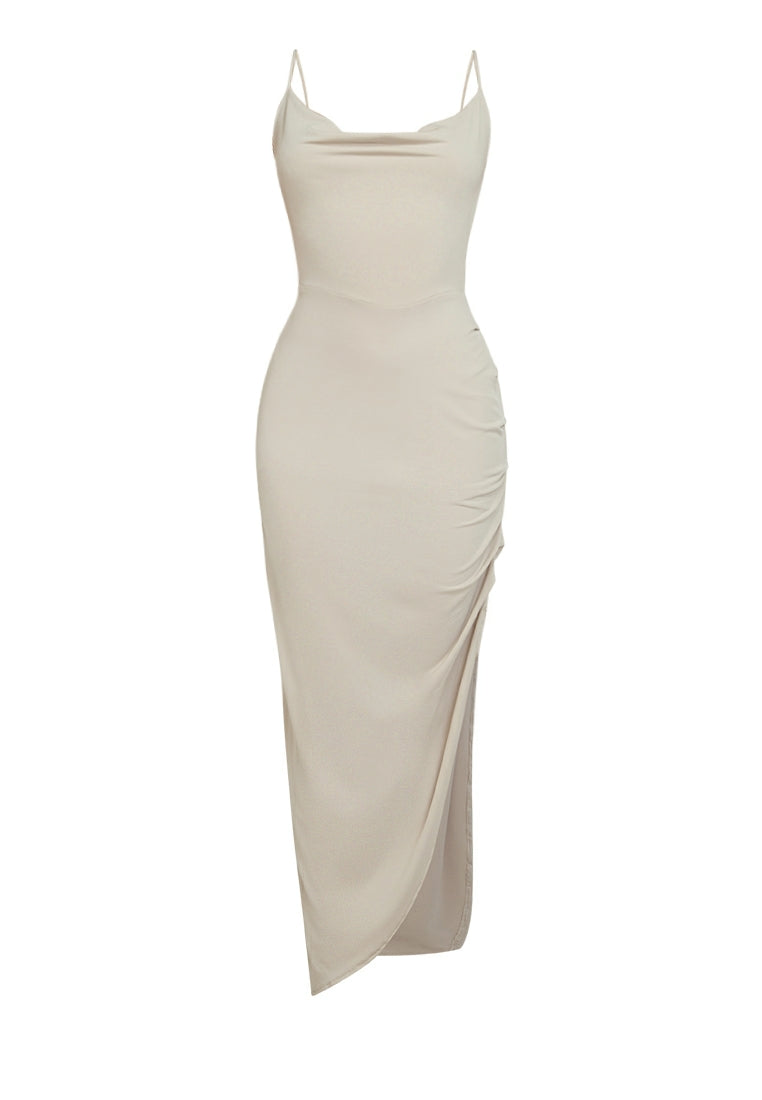 Asymmetric Backless Dress in Nude Heather Clothing Asymmetric Backless Dress in Nude Heather Clothing