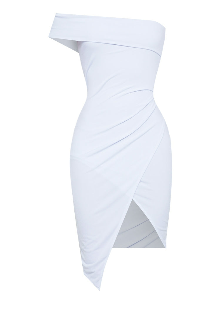 One-shoulder Wrap Bodycon Dress in White
