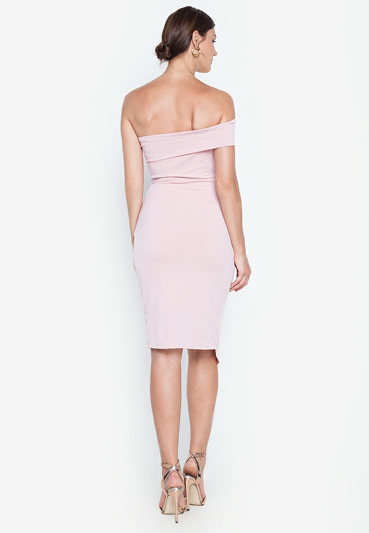 One-shoulder Wrap Bodycon Dress in Dusty Pink