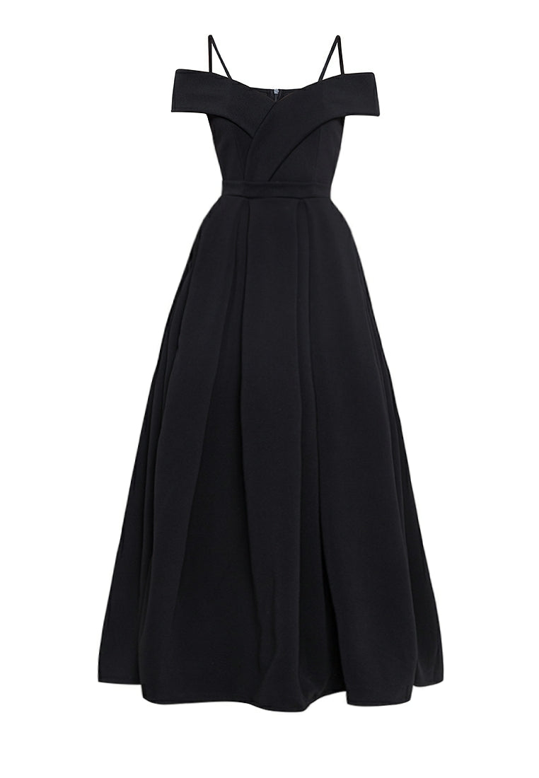 Off-the-Shoulder High-Slit Gown in Black – Heather Clothing