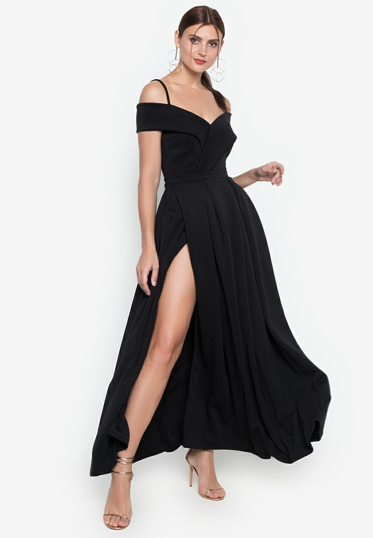 Off-the-Shoulder High-Slit Gown in Black