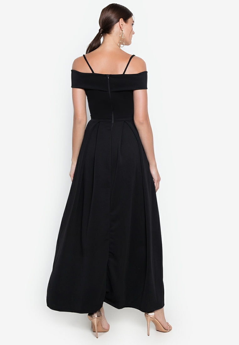 Off-the-Shoulder High-Slit Gown in Black