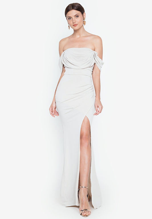 Wrap Off-the-shoulder Maxi Dress in Nude