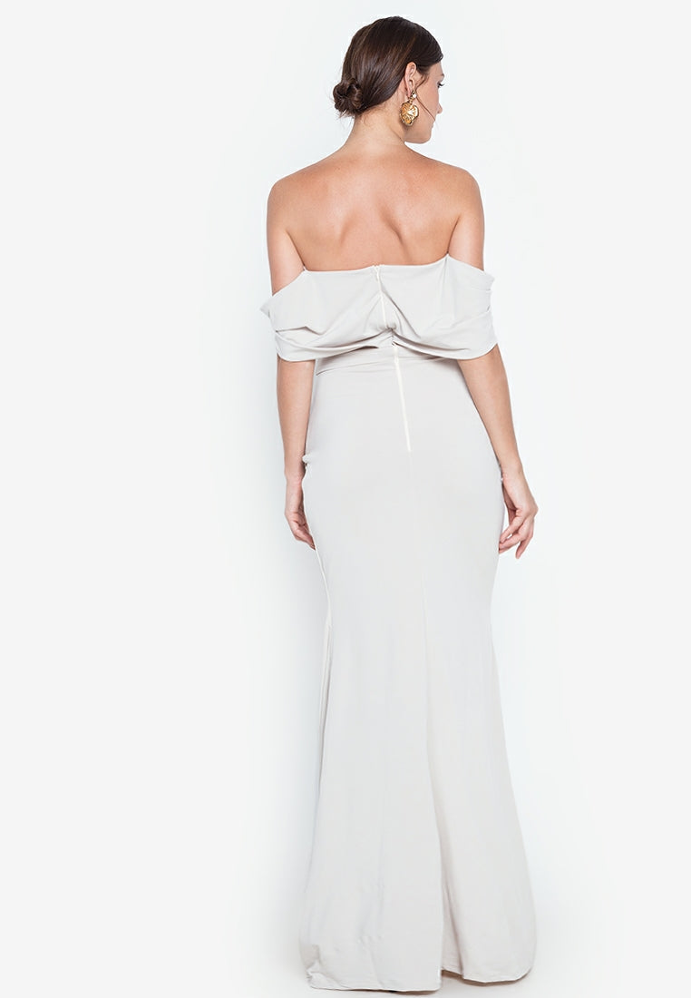 Wrap Off-the-shoulder Maxi Dress in Nude