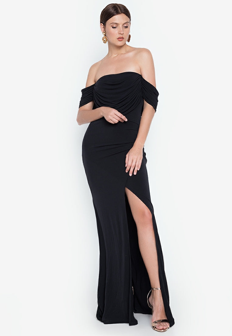 Wrap Off-the-shoulder Maxi Dress in Black