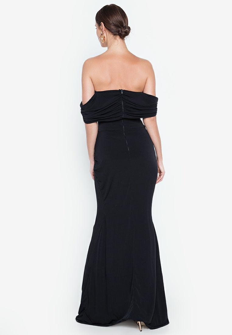 Wrap Off-the-shoulder Maxi Dress in Black