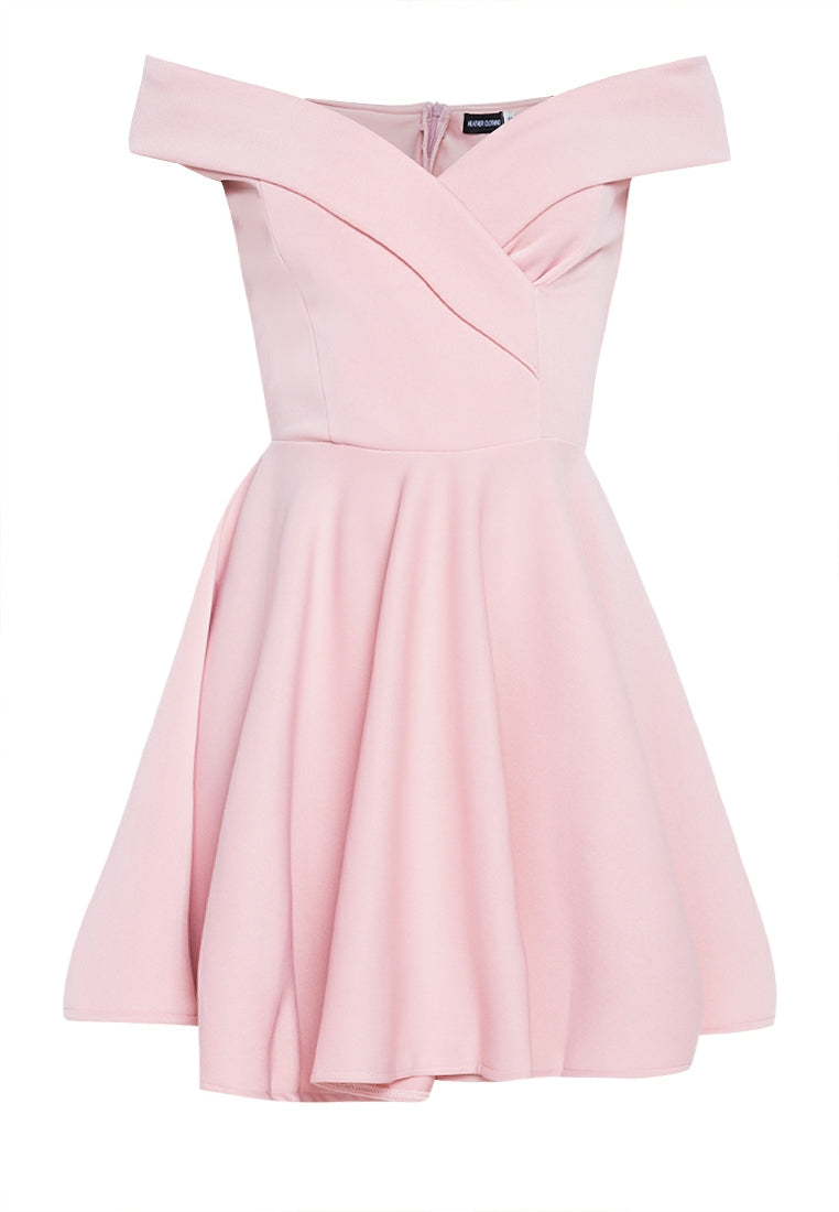 Off-the-Shoulder Wrap Mini Dress in Dusty Pink