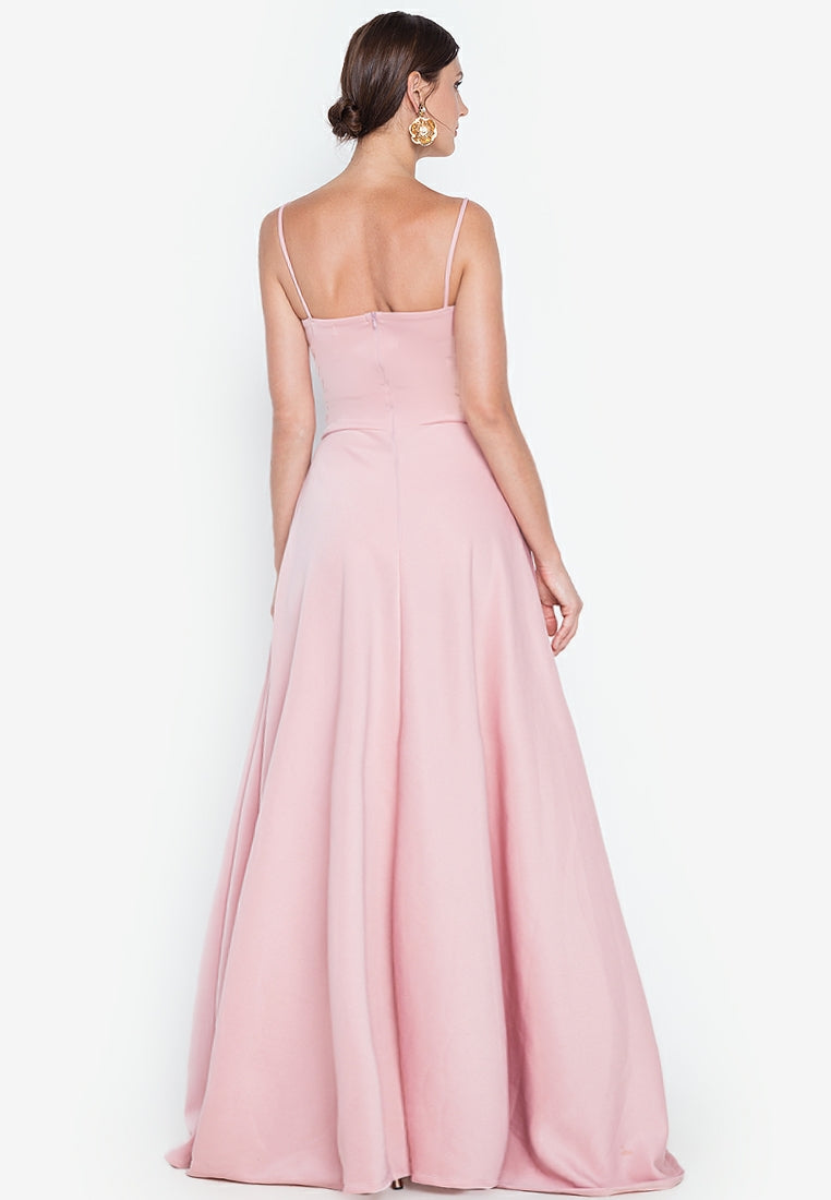 Strappy Bustier Sweep Train Maxi Dress in Dusty Pink